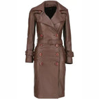 Womens Brown Leather Long Coat - Riders Republic UK