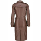Womens Brown Leather Long Coat - Riders Republic UK