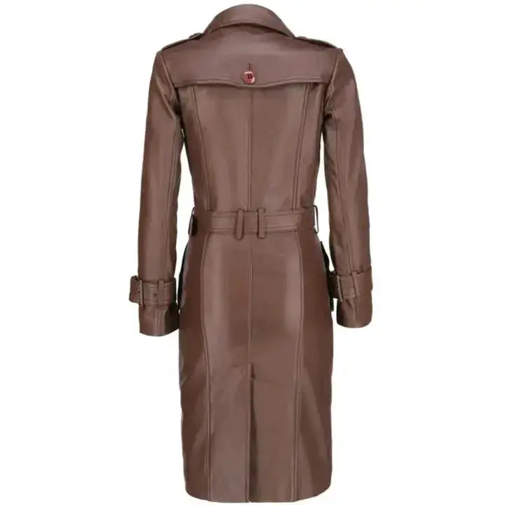 Womens Brown Leather Long Coat - Riders Republic UK