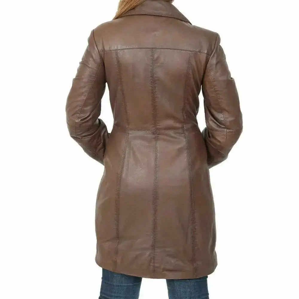 Womens Brown Leather Trench Coat - Riders Republic UK