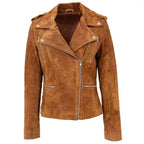 Brown Suede Leather Biker Jacket for Women - Riders Republic UK