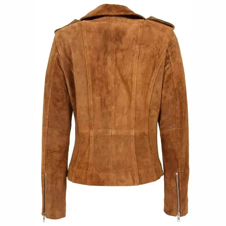 Brown Suede Leather Biker Jacket for Women - Riders Republic UK