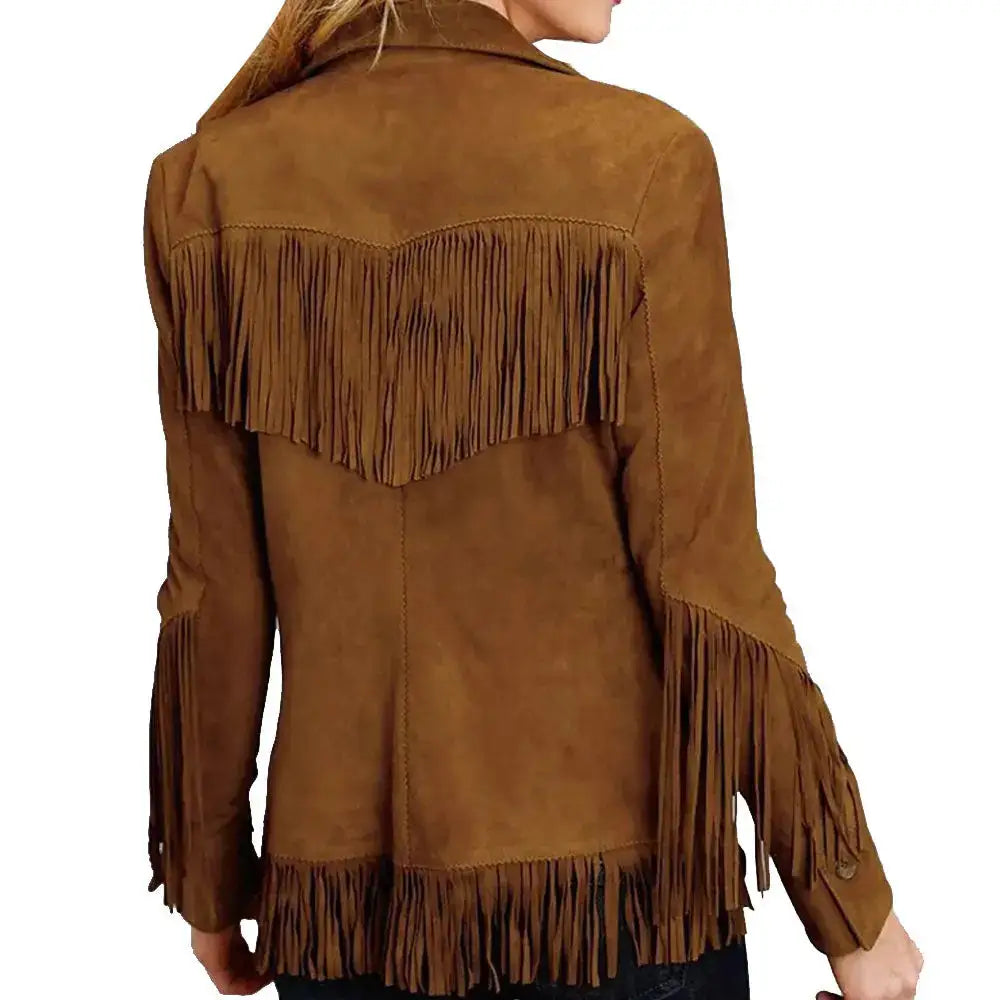 Brown Suede Fringe Leather Jacket Womens - Riders Republic UK