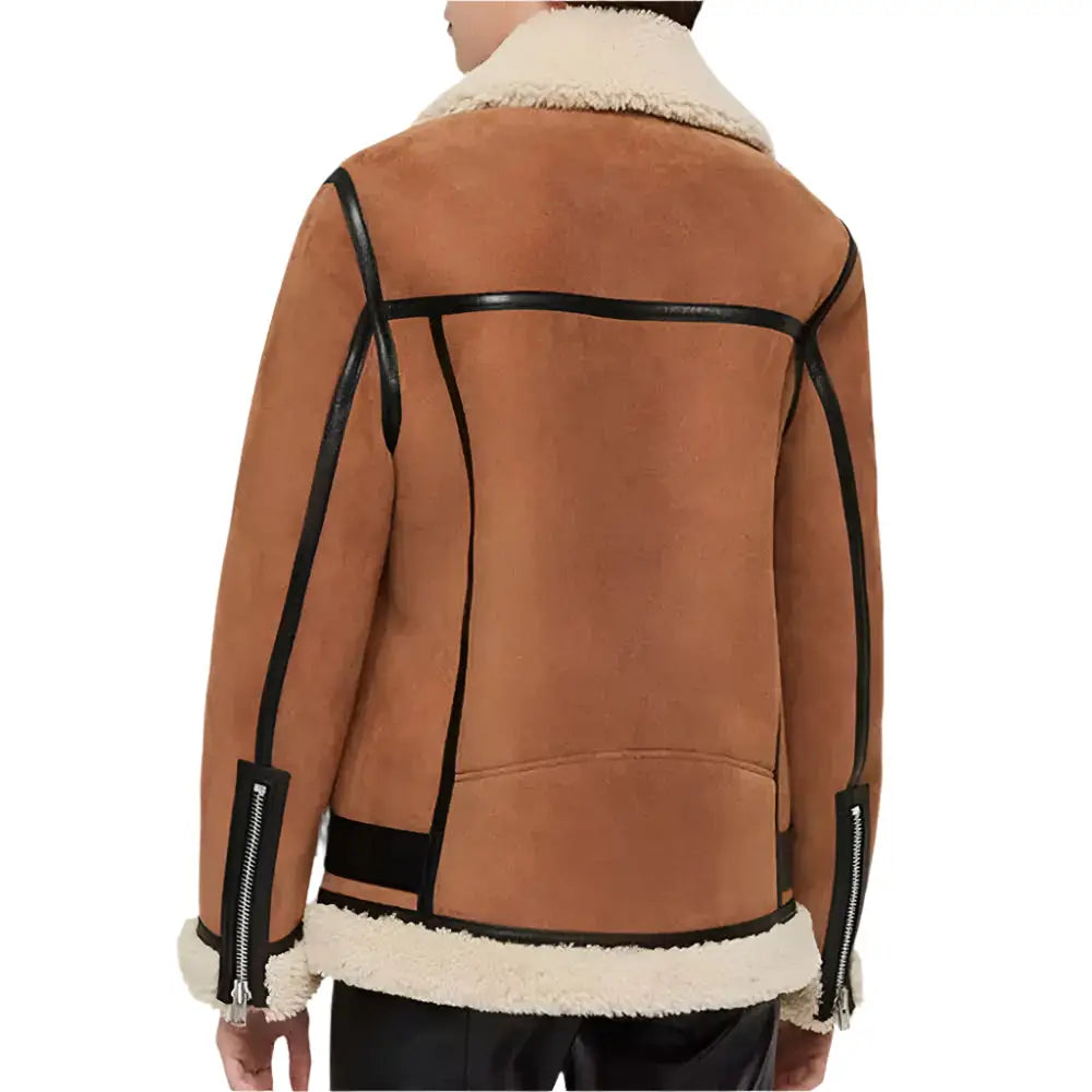 Womens Brown Suede Shearling Motorcycle Jacket - Riders Republic UK