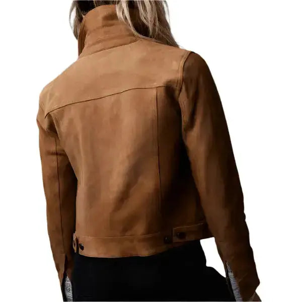 Womens Brown Suede Trucker Leather Jacket - Riders Republic UK