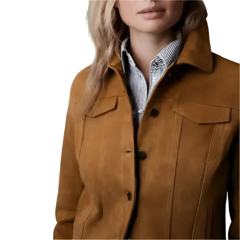 Womens Brown Suede Trucker Leather Jacket - Riders Republic UK