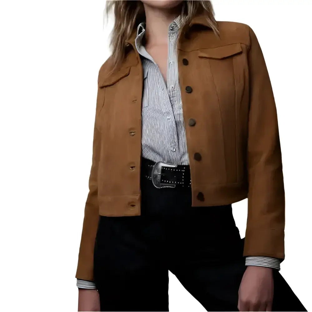 Womens Brown Suede Trucker Leather Jacket - Riders Republic UK