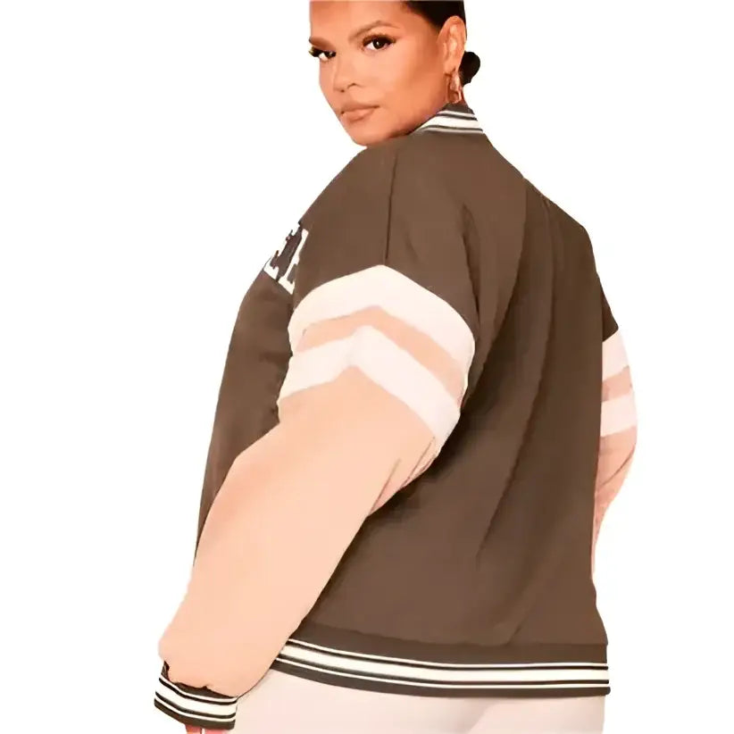 Womens Brown Leather Varsity Bomber Jacket - Riders Republic UK