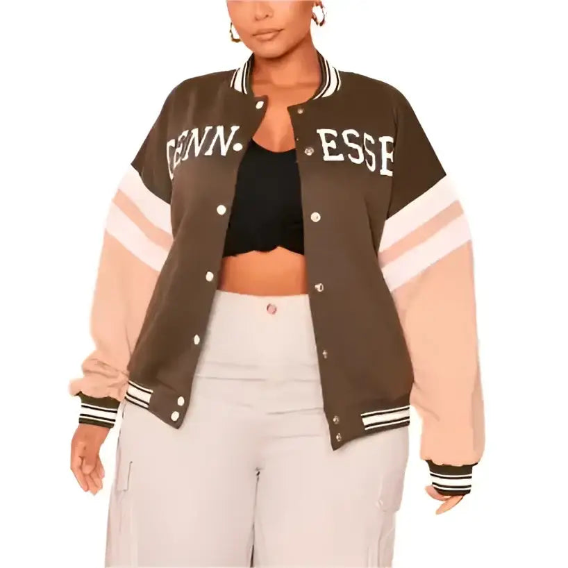 Womens Brown Leather Varsity Bomber Jacket - Riders Republic UK