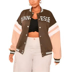 Womens Brown Leather Varsity Bomber Jacket - Riders Republic UK