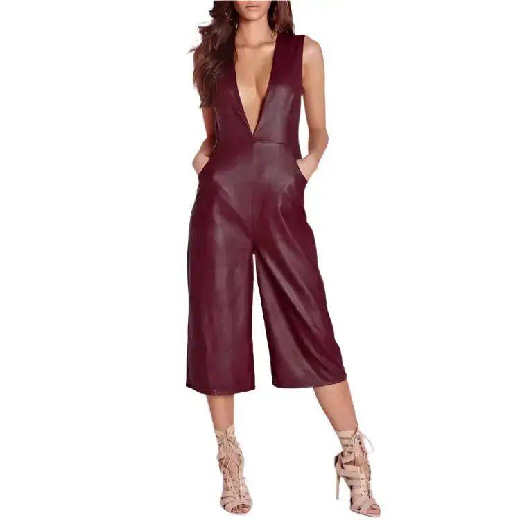 Burgundy Lambskin Leather Romper Catsuit - Riders Republic UK