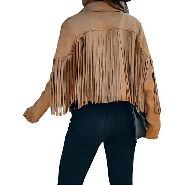 Camel Suede Tassel Fringe Moto Jacket - Riders Republic UK