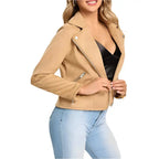 Womens Camel Suede Biker Jacket - Riders Republic UK