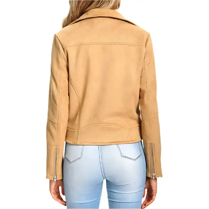 Womens Camel Suede Biker Jacket - Riders Republic UK