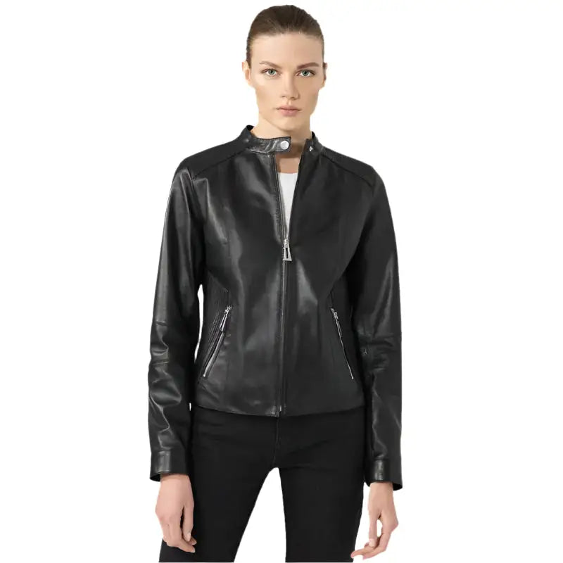Black Leather Biker Jacket Women - Riders Republic UK