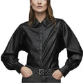 Black Balloon Sleeve Leather Shirt - Riders Republic UK