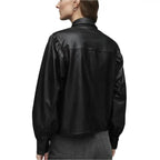 Black Balloon Sleeve Leather Shirt - Riders Republic UK