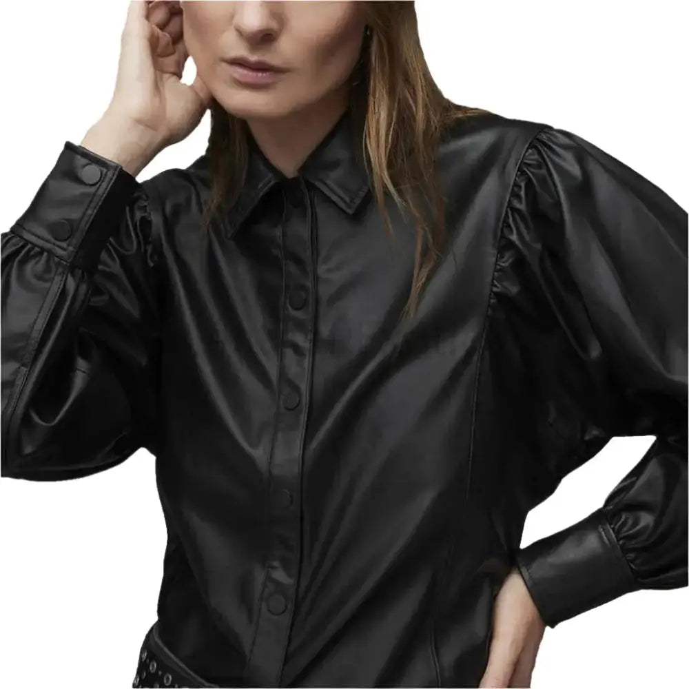 Black Balloon Sleeve Leather Shirt - Riders Republic UK