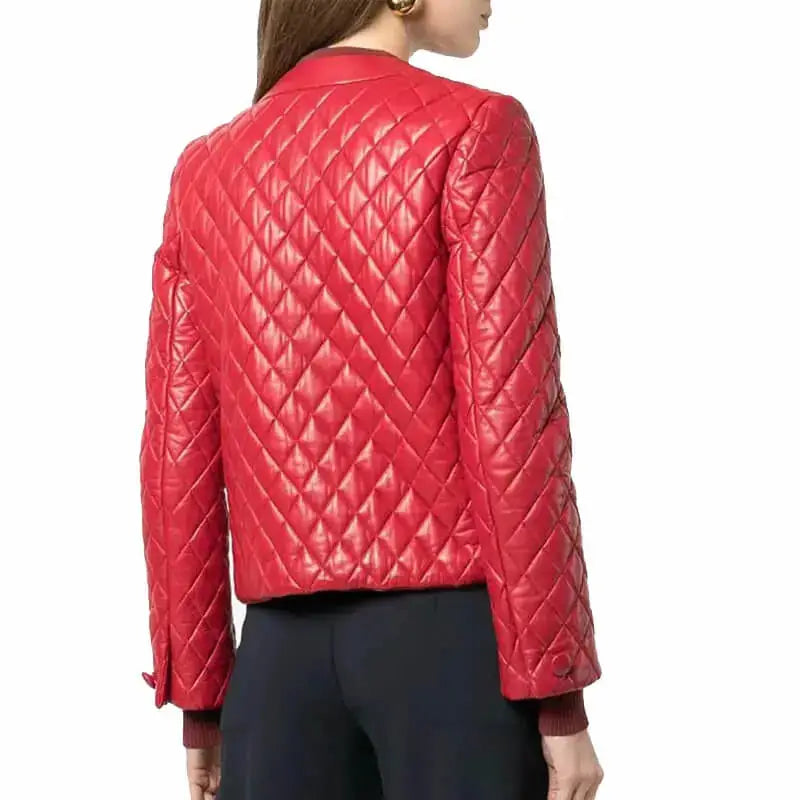 Womens Quilted Red Leather Jacket - Riders Republic UK