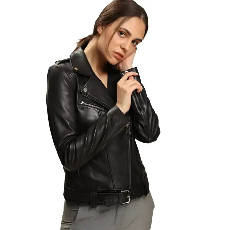 Black Leather Biker Jacket Womens - Riders Republic UK