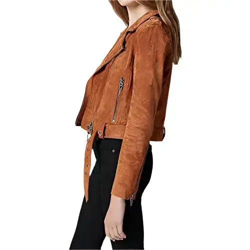 Womens Cropped Suede Biker Jacket - Riders Republic UK