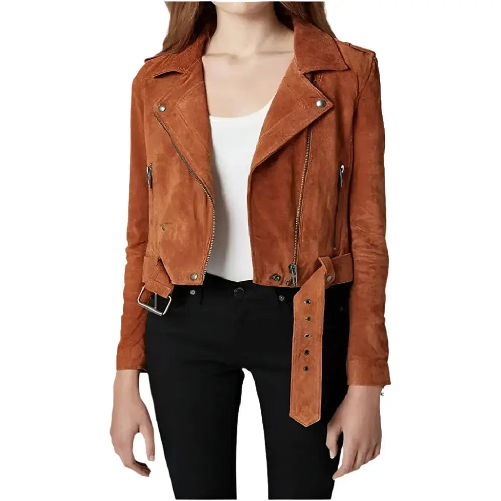 Womens Cropped Suede Biker Jacket - Riders Republic UK