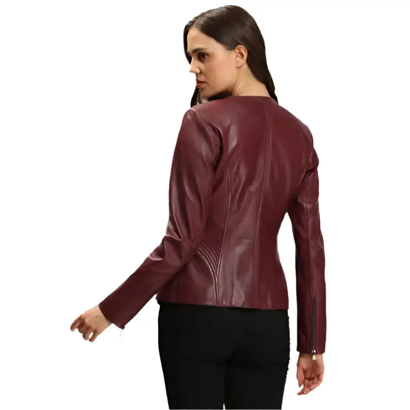 Womens Dark Brown Leather Blazer Jacket - Riders Republic UK