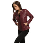 Womens Dark Brown Leather Blazer Jacket - Riders Republic UK