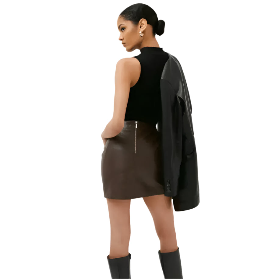 Dark Brown Leather Mini Skirt - Riders Republic UK