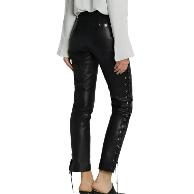 Womens Designer Black Lambskin Leather Pants - Riders Republic UK
