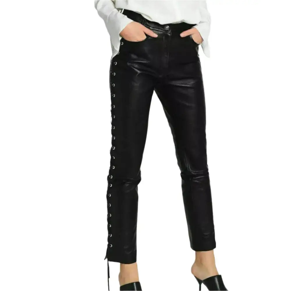 Womens Designer Black Lambskin Leather Pants - Riders Republic UK
