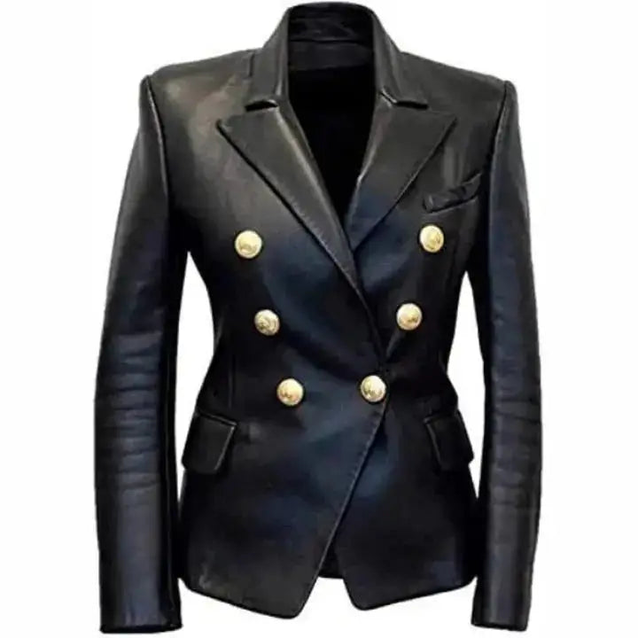 Womens Designer Black Leather Blazer - Riders Republic UK