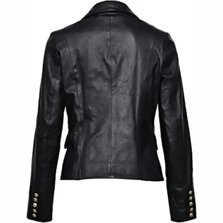 Womens Designer Black Leather Blazer - Riders Republic UK