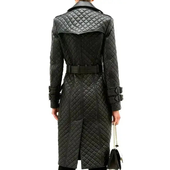 Womens Quilted Leather Trench Coat - Riders Republic UK