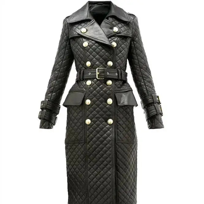 Womens Quilted Leather Trench Coat - Riders Republic UK