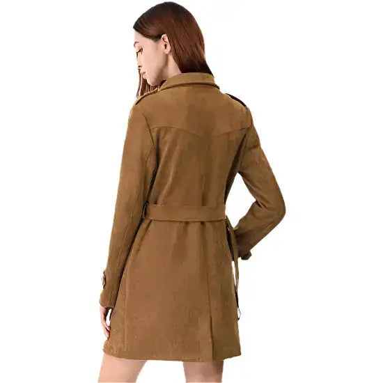 Women’s suede trench coat with soft statement outerwear styling