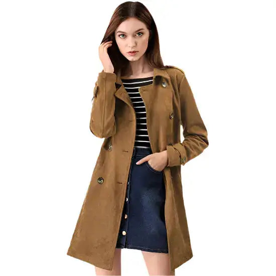 Women’s suede double breasted trench coat in soft leather