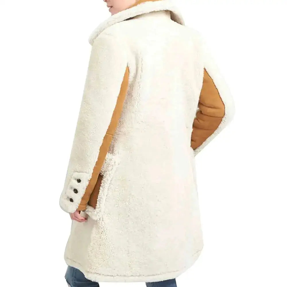 White Shearling Double Breasted Coat Womens - Riders Republic UK