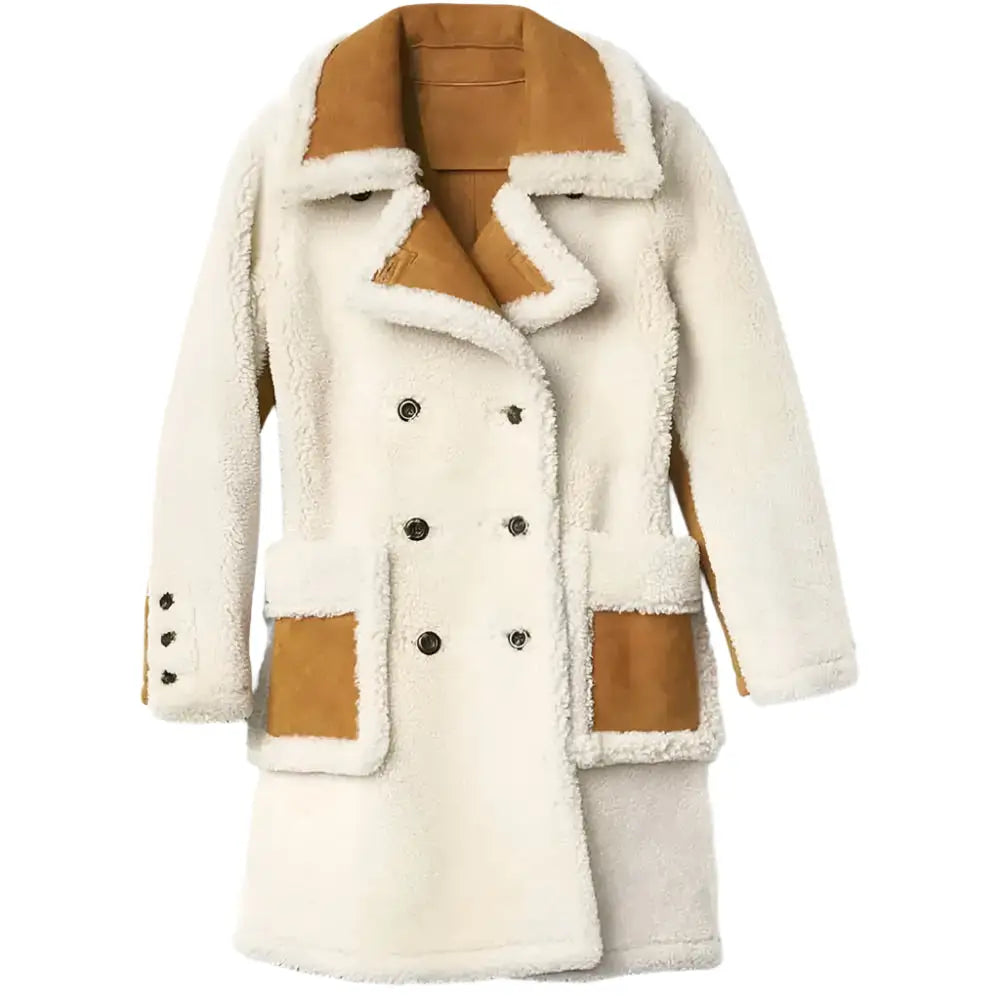 White Shearling Double Breasted Coat Womens - Riders Republic UK