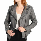 Elegant Gray Motorcycle Jacket for Women - Riders Republic UK