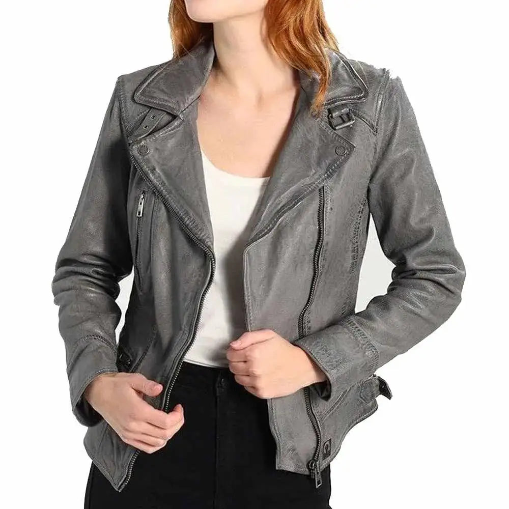 Elegant Gray Motorcycle Jacket for Women - Riders Republic UK