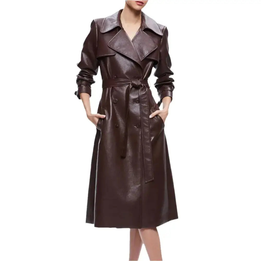 Chocolate Brown Leather Trench Coat - Riders Republic UK