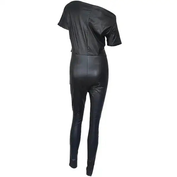 Women’s Fashion Off-Shoulder Leather Bodysuit Jumpsuit - Riders Republic UK