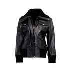 Womens Black Leather Four Pocket Bomber Jacket - Riders Republic UK