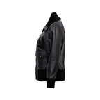 Womens Black Leather Four Pocket Bomber Jacket - Riders Republic UK