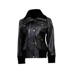 Womens Black Leather Four Pocket Bomber Jacket - Riders Republic UK