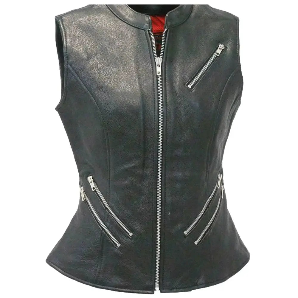 Womens Premium Leather Motorcycle Vest - Riders Republic UK