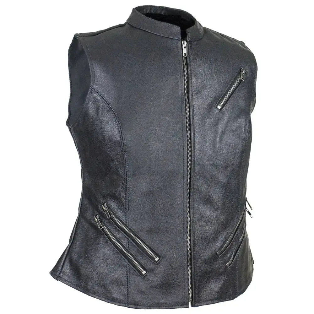 Womens Premium Leather Motorcycle Vest - Riders Republic UK