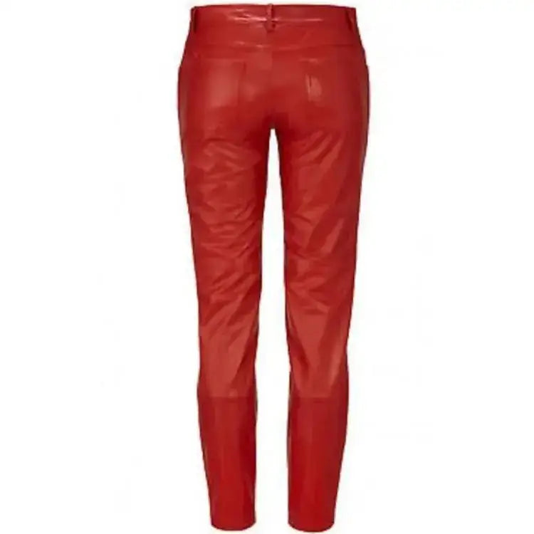 Womens Red Lambskin Leather Pants - Riders Republic UK