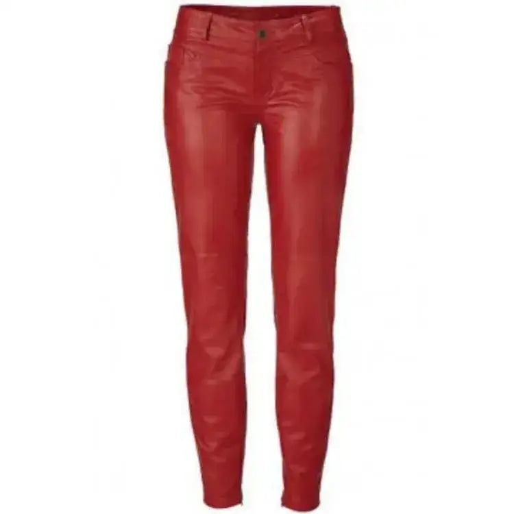 Womens Red Lambskin Leather Pants - Riders Republic UK